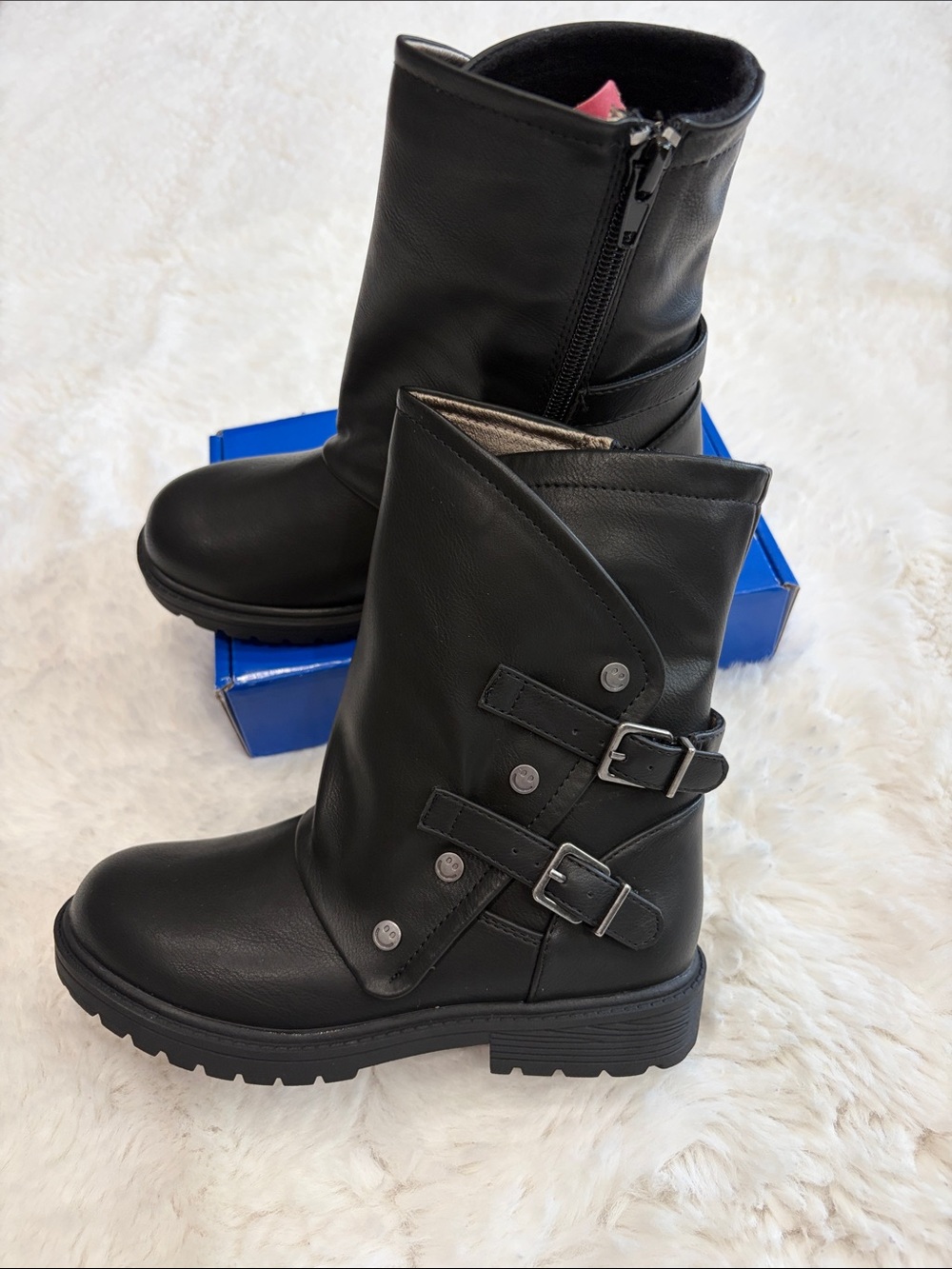 Blowfish Malibu Black Kids,Size 13M,Buckle Moto Boots - Classic Mid-Calf Style